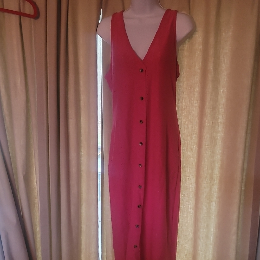 SHEIN V-Neck Button-Front Maxi Dress in Bright Pink